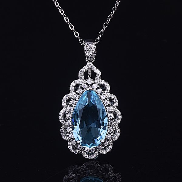npkds luxury female water drop big sea blue zircon crystal pendant necklace elegant retro court style wedding necklace, Silver
npkds luxury female water drop big sea blue zircon crystal pendant necklace elegant retro court style wedding necklace, Silver