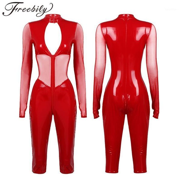 womens wet look catsuit clubwear patent leather sheer mesh patchwork jumpsuit high neck long sleeves hollow out leotard bodysuit1, Black;white
womens wet look catsuit clubwear patent leather sheer mesh patchwork jumpsuit high neck long sleeves hollow out leotard bodysuit1, Black;white