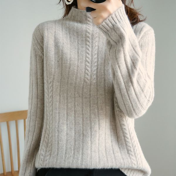 100% wool new autumn winter women knitted sweater pullovers half collar sweater solid color elastic twist sweater lady lj201112, White;black
100% wool new autumn winter women knitted sweater pullovers half collar sweater solid color elastic twist sweater lady lj201112, White;black