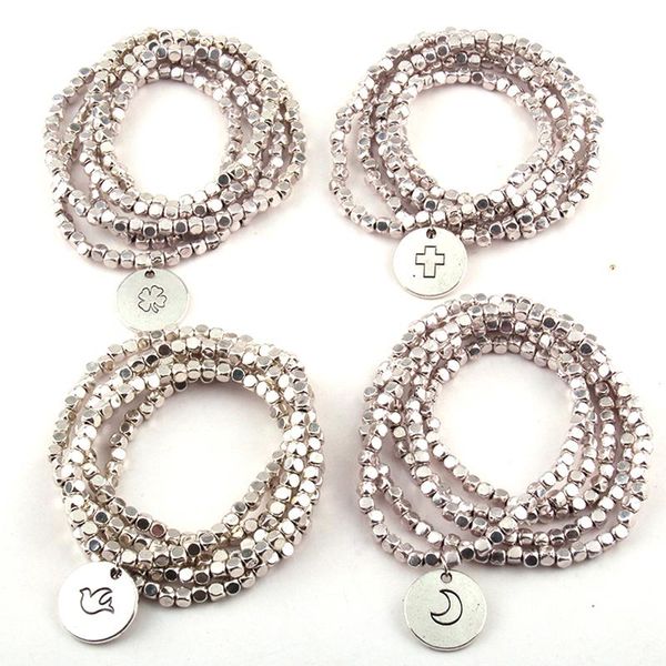 beaded, strands fashion metal square beads wrap bracelet 5 row bead bracelets, Black 
beaded, strands fashion metal square beads wrap bracelet 5 row bead bracelets, Black