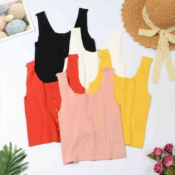 women summer solid knitted tank streetwear plain button up round neck crop solid for women cloth, White
women summer solid knitted tank streetwear plain button up round neck crop solid for women cloth, White