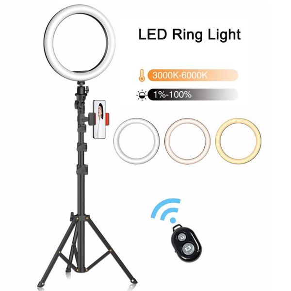 10in Led Ring Light Kit Dimmable 3 Colors Selfie Light With Ball Head Phone Holder Tripod Shutter For Makeup Live Streaming Vlog