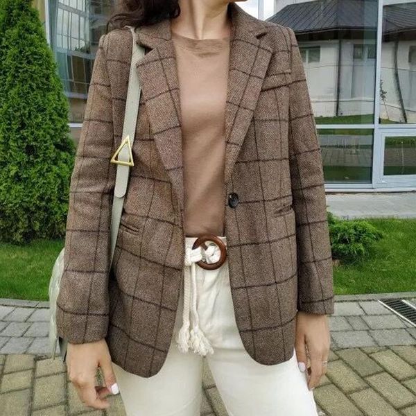 women's suits & blazers office lady women and jackets plus size retro plaid blazer 2021 korean autumn woman coat one button vintage, White;black
women's suits & blazers office lady women and jackets plus size retro plaid blazer 2021 korean autumn woman coat one button vintage, White;black