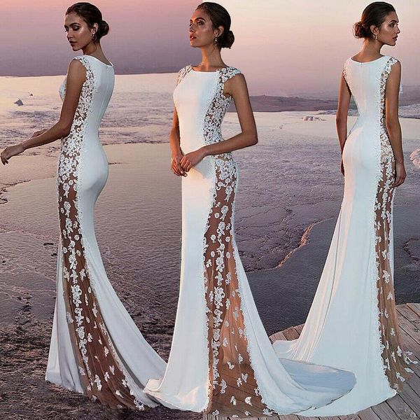 women summer sleeveless o-neck lace side white dresses ladies evening party formal long dress, Black;gray
women summer sleeveless o-neck lace side white dresses ladies evening party formal long dress, Black;gray