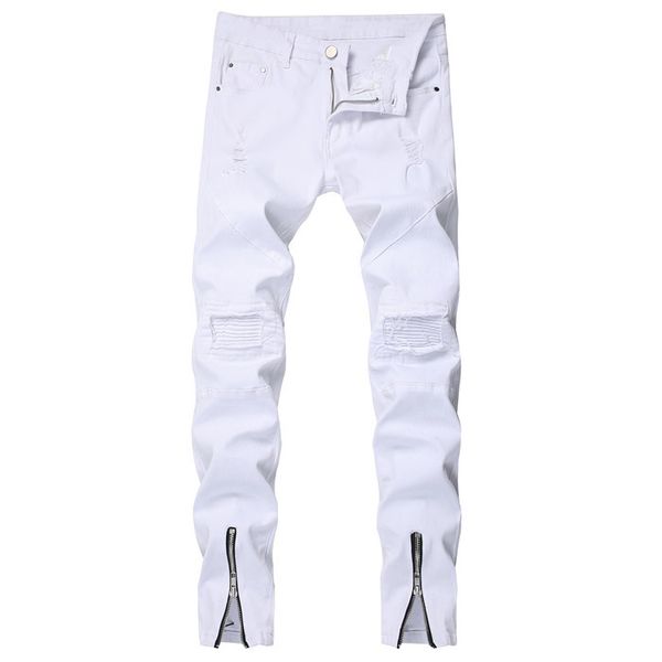 white zipper jean mens designer slim hole pencil pants casual fashion skateboard men skinny denim tousers, Blue
white zipper jean mens designer slim hole pencil pants casual fashion skateboard men skinny denim tousers, Blue