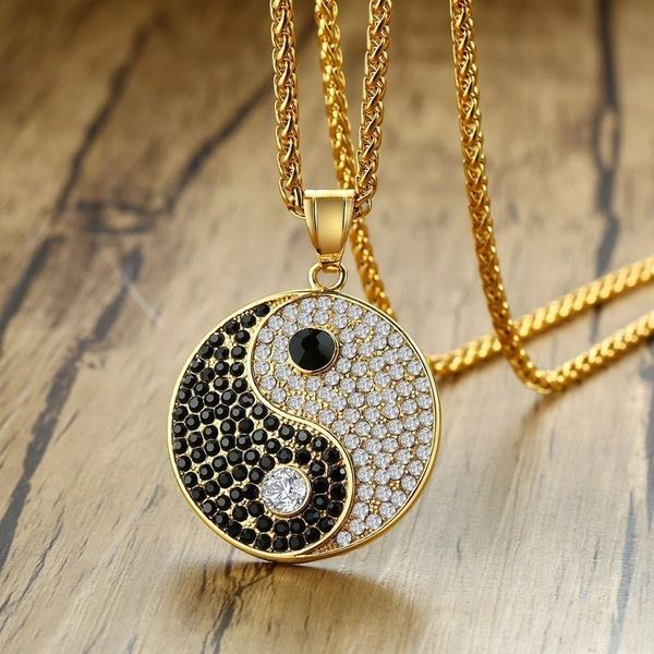 vnox black clear cz stones bagua yingyang pendant gold tone stainless steel necklaces for men collier with 24" wheat chain, Silver
vnox black clear cz stones bagua yingyang pendant gold tone stainless steel necklaces for men collier with 24" wheat chain, Silver