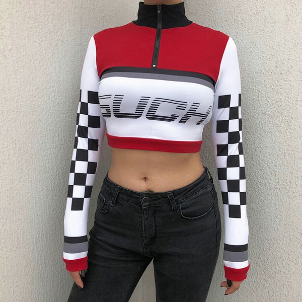 checkerboard t shirt women zipper pachtchwork crop letter turtleneck streetwear long sleeve tee shirts sporty, White
checkerboard t shirt women zipper pachtchwork crop letter turtleneck streetwear long sleeve tee shirts sporty, White