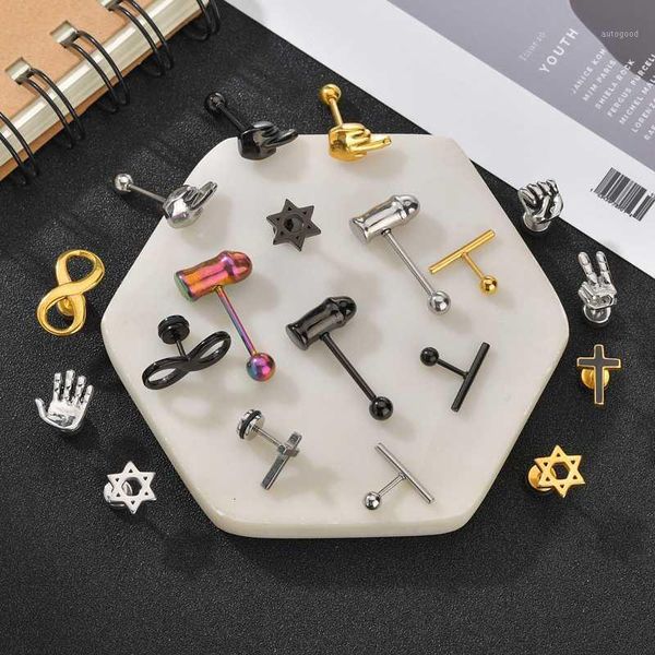 stud 1pc punk earring for men uniquely designed finger star fist cross women silver color black jewelry1, Golden;silver
stud 1pc punk earring for men uniquely designed finger star fist cross women silver color black jewelry1, Golden;silver