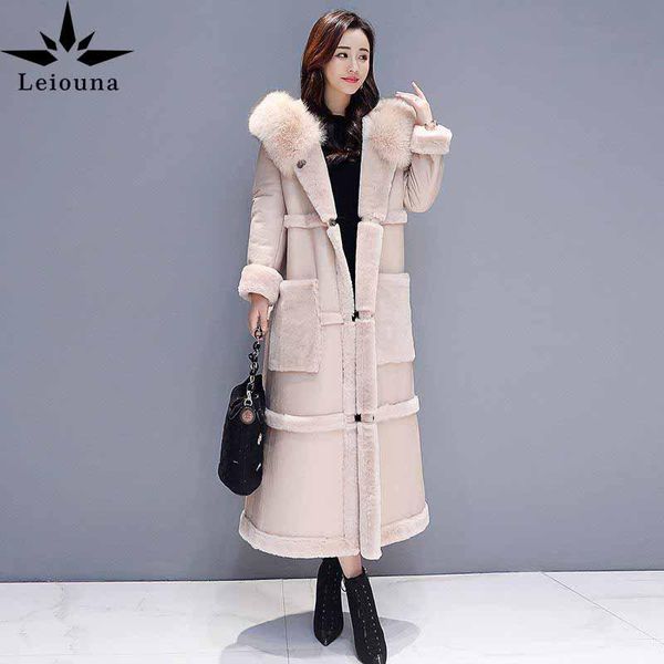 women's fur & faux leiouna x-long casual women winter leather coat hooded parka female thick warm wool sheep overcoats, Black
women's fur & faux leiouna x-long casual women winter leather coat hooded parka female thick warm wool sheep overcoats, Black