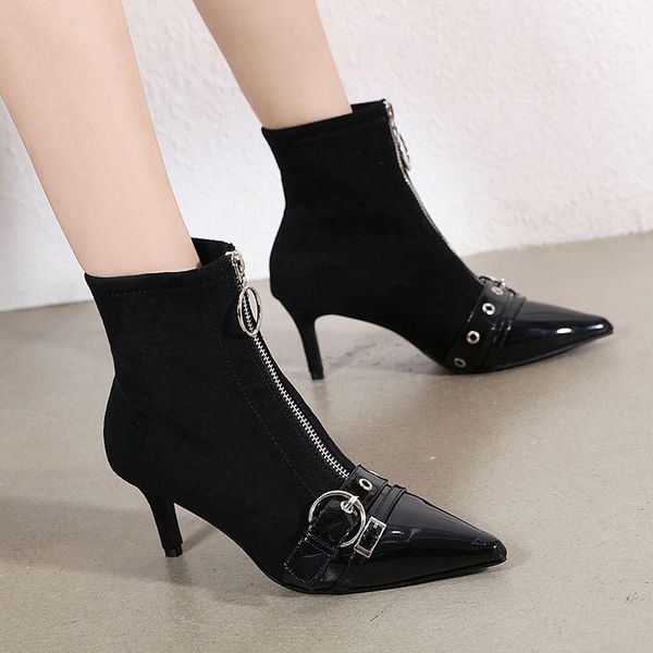 boots women winter elastic cloth pointed toe buckle ankle kitten heel female punk slim shoes black booties
boots women winter elastic cloth pointed toe buckle ankle kitten heel female punk slim shoes black booties