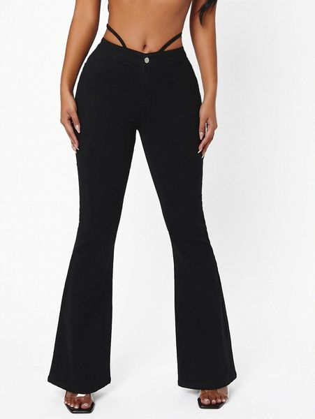 sxy cutout waist flare leg jeans l0uh#, Blue 
sxy cutout waist flare leg jeans l0uh#, Blue