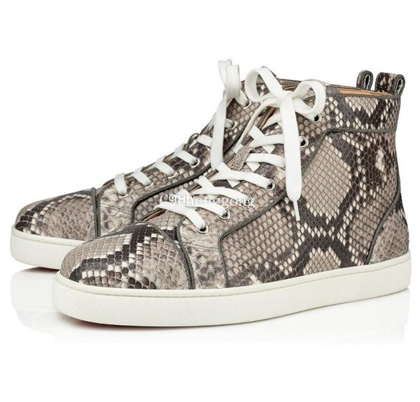 2020 designer mens orlato python leather round toe luxurious red bottom sneakers high red sole soft comfort sports shoes party wedding, Black 
2020 designer mens orlato python leather round toe luxurious red bottom sneakers high red sole soft comfort sports shoes party wedding, Black