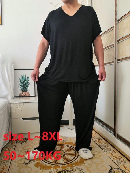 men pajamas sets summer modal home wear set plus size 7xl 8xl 50-170kg soft casual sleep wear short sleeve and long pants, Black;brown
men pajamas sets summer modal home wear set plus size 7xl 8xl 50-170kg soft casual sleep wear short sleeve and long pants, Black;brown