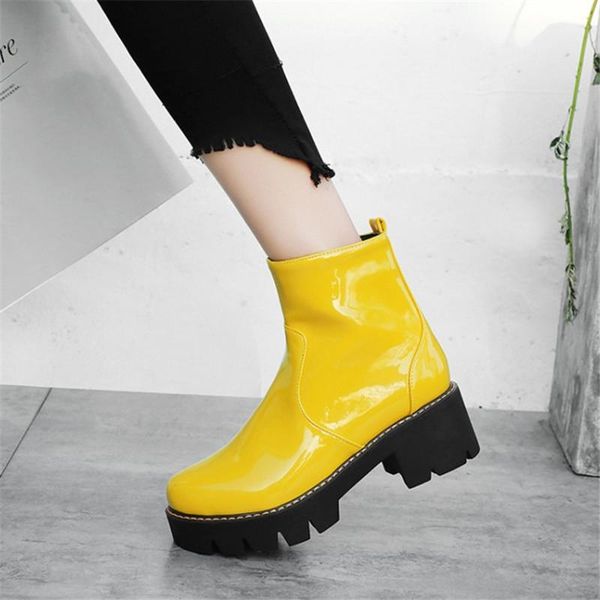 punk leather combat patent boots for women candy color purple yellow chunky thick heel, Black
punk leather combat patent boots for women candy color purple yellow chunky thick heel, Black