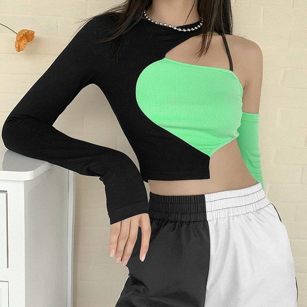 women's t-shirt kaisendz hollow patchwork contrast backless long sleeve party streetwear fashion ladies tube, White
women's t-shirt kaisendz hollow patchwork contrast backless long sleeve party streetwear fashion ladies tube, White