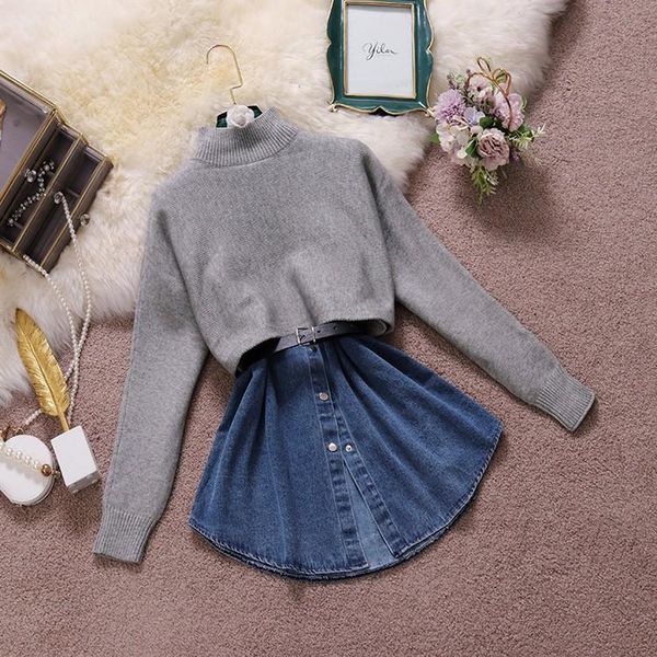 street chic women twinset casual single breasted belted waist denim vest and knitted sweater tn136, White;black
street chic women twinset casual single breasted belted waist denim vest and knitted sweater tn136, White;black