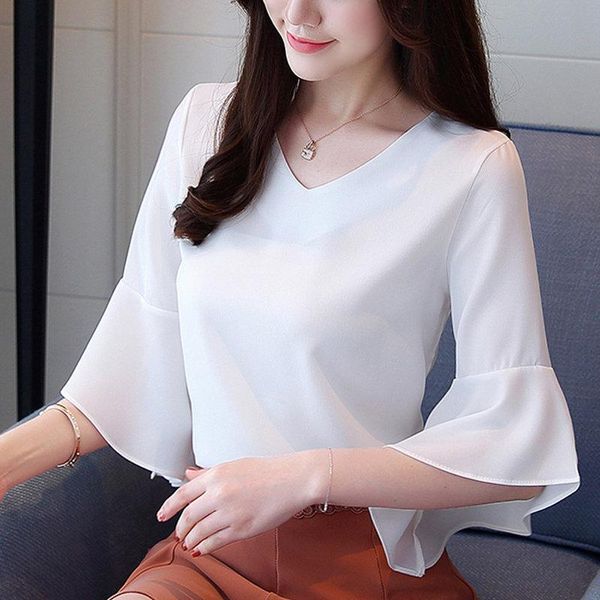 women's blouses & shirts summer chiffon blouse women v-neck flare sleeve fashion, White
women's blouses & shirts summer chiffon blouse women v-neck flare sleeve fashion, White