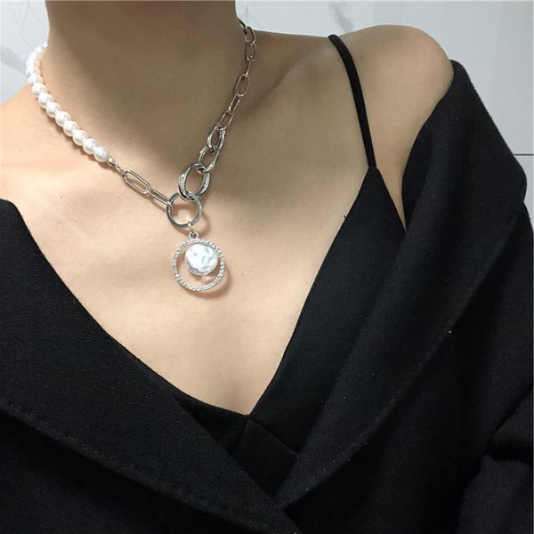 ins net red personality cool geomantic diamond circle pearl necklace fashion trendy street pat temperament clavicle chain, Silver 
ins net red personality cool geomantic diamond circle pearl necklace fashion trendy street pat temperament clavicle chain, Silver
