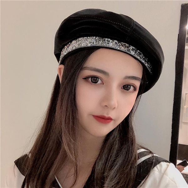 berets luxury designer leather beret hats for women french baret hat with rhinestones band ladies pu painter octagonal bonnet cap, Blue;gray
berets luxury designer leather beret hats for women french baret hat with rhinestones band ladies pu painter octagonal bonnet cap, Blue;gray