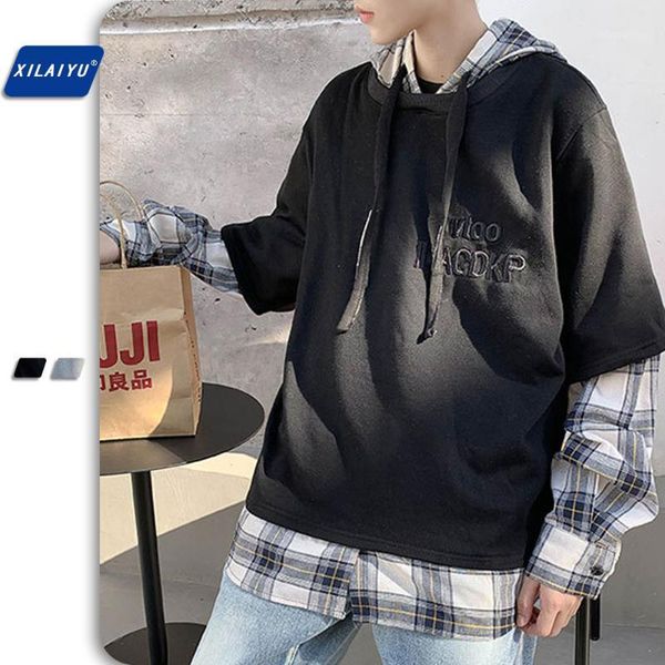xilaiyu spring/autumn false two piece plaid men's fashion students' versatile loose patchwork hoodie male/women sweatshirt hoody1, Black
xilaiyu spring/autumn false two piece plaid men's fashion students' versatile loose patchwork hoodie male/women sweatshirt hoody1, Black