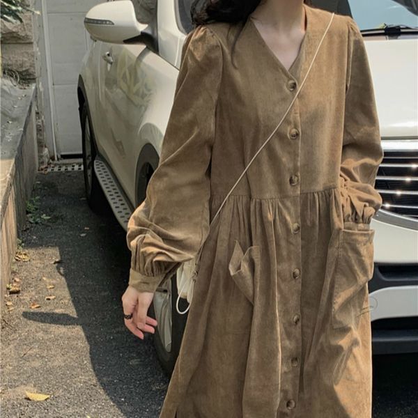 women autumn long shirt dress v neck corduroy vestidos big pocket long sleeve robe femme vintage jurken sukienki plus size lj201202, Black;gray
women autumn long shirt dress v neck corduroy vestidos big pocket long sleeve robe femme vintage jurken sukienki plus size lj201202, Black;gray