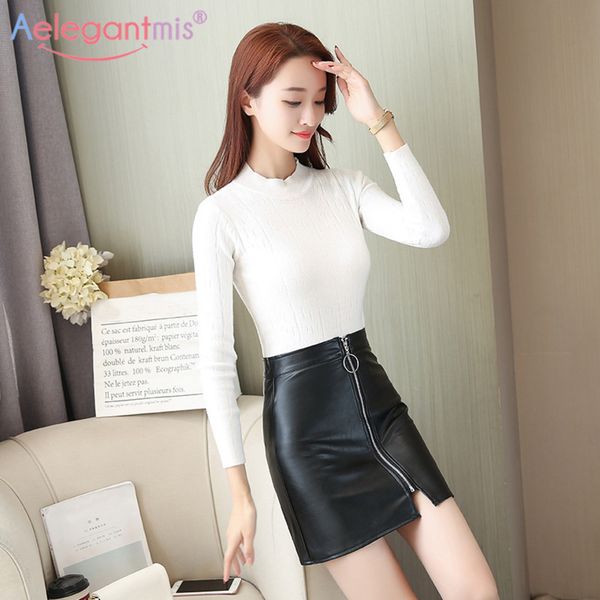 aelegantmis spring summer casual pu leather skirt women elegant zipper mini a-line skirt lady skinny high waist skirts black q1209
aelegantmis spring summer casual pu leather skirt women elegant zipper mini a-line skirt lady skinny high waist skirts black q1209
