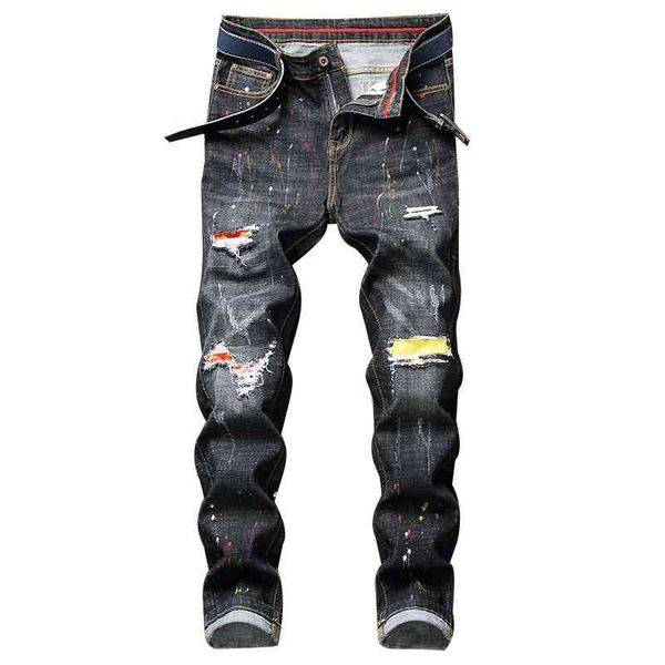 graffiti mens ink ripped jeans spring fashion black gray hole denim pants regular fit stretch trousers male, Blue
graffiti mens ink ripped jeans spring fashion black gray hole denim pants regular fit stretch trousers male, Blue