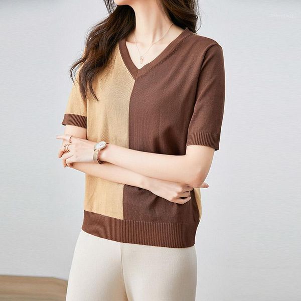 women's thin two-color stitching v-neck short-sleeved loose summer 2020 new half-sleeved bottoming t-shirt1, White
women's thin two-color stitching v-neck short-sleeved loose summer 2020 new half-sleeved bottoming t-shirt1, White