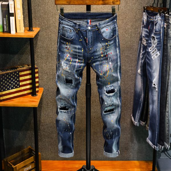 new skinny jeans men ripped jeans for men elastic paint slim pants men clothes hip hop streetwear spring autumn blue 201117
new skinny jeans men ripped jeans for men elastic paint slim pants men clothes hip hop streetwear spring autumn blue 201117