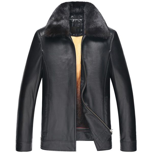 men's leather & faux jackets real liner collar genuine winter fur for men sheepskin coat, Black
men's leather & faux jackets real liner collar genuine winter fur for men sheepskin coat, Black
