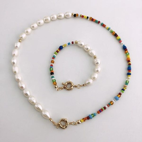 fashion real pearl jewelry set bohemian multi-color glass beads freshwater pearl necklace and bracelet set for women party, Silver
fashion real pearl jewelry set bohemian multi-color glass beads freshwater pearl necklace and bracelet set for women party, Silver