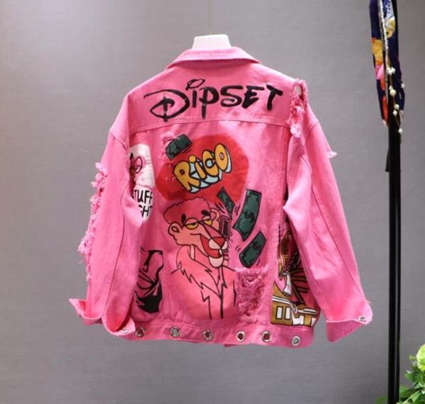 female high street holes denim coat novelty turn down collar long sleeved jacket cartoon letter print casual chains outerwear, Black;brown
female high street holes denim coat novelty turn down collar long sleeved jacket cartoon letter print casual chains outerwear, Black;brown