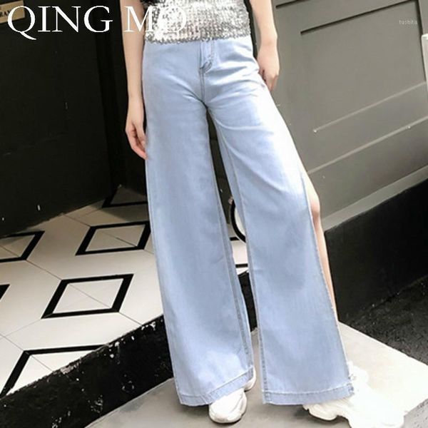 qing mo women personality fork denim pants women casual loose wide leg pants high waist full length zqy6991, Blue
qing mo women personality fork denim pants women casual loose wide leg pants high waist full length zqy6991, Blue