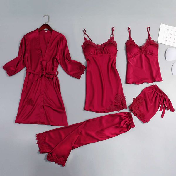 new style pajamas nightgowns summer five piece silk like suspender robe gown suit women's home wear with chest pad sleepwear sets woman, Black;red
new style pajamas nightgowns summer five piece silk like suspender robe gown suit women's home wear with chest pad sleepwear sets woman, Black;red