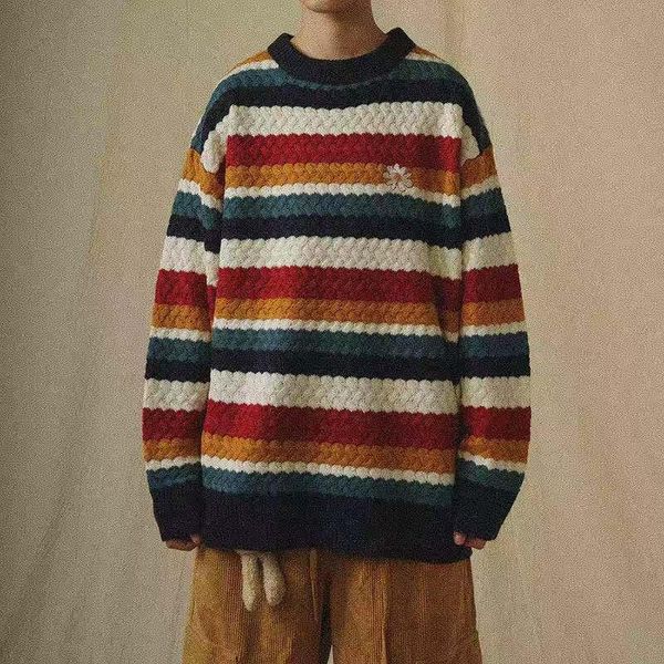 2020 japanese series retro daisy rainbow stripe sweater men and women fashion leisure street trend couple coat autumn and winter, White;black
2020 japanese series retro daisy rainbow stripe sweater men and women fashion leisure street trend couple coat autumn and winter, White;black