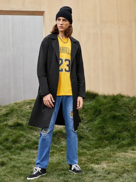 men drop shoulder lapel collar belted trench coat m5yo#, Black;brown
men drop shoulder lapel collar belted trench coat m5yo#, Black;brown