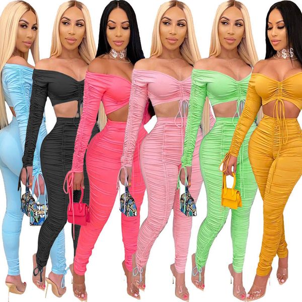 fall womens 2 two piece outfits sets drawstring pleated long sleeve crop skinny pants suits nightclub plus size clothing 826, White
fall womens 2 two piece outfits sets drawstring pleated long sleeve crop skinny pants suits nightclub plus size clothing 826, White