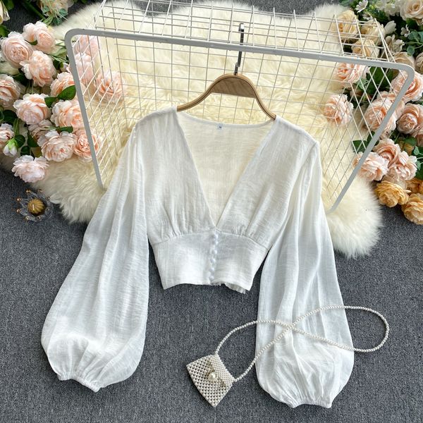 2021 new female singiny elegant solid blouse puff thin short autumn fashion streetwear shirts n5fo, White
2021 new female singiny elegant solid blouse puff thin short autumn fashion streetwear shirts n5fo, White