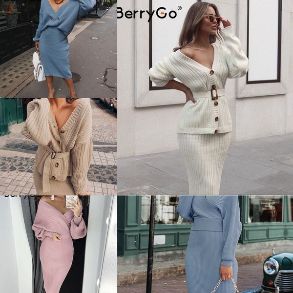 berrygo v-neck women knitted skirt suits autumn winter long sleeve two piece dress elegant party female sweater dress blue h1210, Black;gray
berrygo v-neck women knitted skirt suits autumn winter long sleeve two piece dress elegant party female sweater dress blue h1210, Black;gray