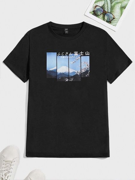 men japanese and mount fuji print tee z4su#, White;black
men japanese and mount fuji print tee z4su#, White;black