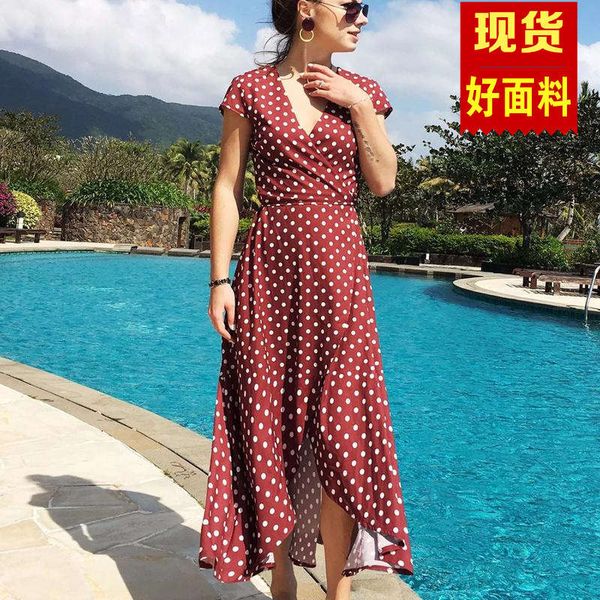 2019 new v-neck wave point chiffon casual holiday storm simian split beach dress, Black;gray
2019 new v-neck wave point chiffon casual holiday storm simian split beach dress, Black;gray