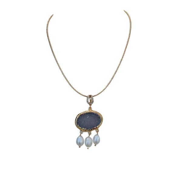 yying natural gray quartz druzy oval shape white rice pearl choker necklace 17" q1209, Bronze;silver
yying natural gray quartz druzy oval shape white rice pearl choker necklace 17" q1209, Bronze;silver