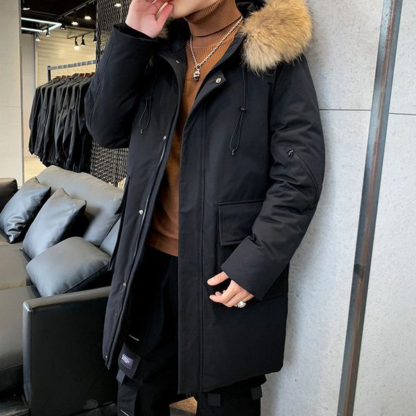 dog fur collar men's medium and long down coat winter wear thickened youth type, cold resistant and frost resistant q1209, Black
dog fur collar men's medium and long down coat winter wear thickened youth type, cold resistant and frost resistant q1209, Black