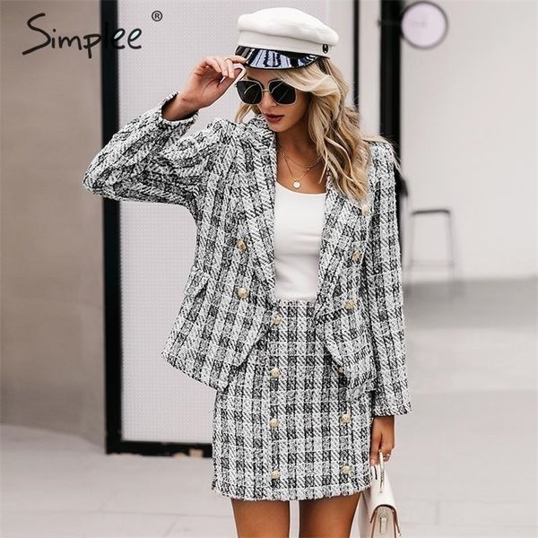 simplee tweed plaid two-pieces women skirt suit casual streetwear suits female blazer sets chic office ladies women blazer suit lj201214, White;black
simplee tweed plaid two-pieces women skirt suit casual streetwear suits female blazer sets chic office ladies women blazer suit lj201214, White;black