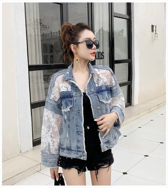 2020 new summer long sleeve large size jeans jackets womens coat loose lace stitching perspective jacket ladies denim coat, Black;brown
2020 new summer long sleeve large size jeans jackets womens coat loose lace stitching perspective jacket ladies denim coat, Black;brown
