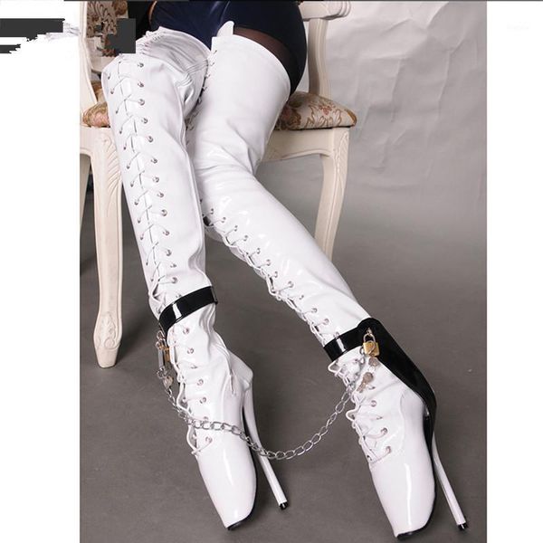 fetish extreme high heel 18cm/ inc crotch boots women white over knee ballet heels thin heel padlocks chain long boots1, Black
fetish extreme high heel 18cm/ inc crotch boots women white over knee ballet heels thin heel padlocks chain long boots1, Black