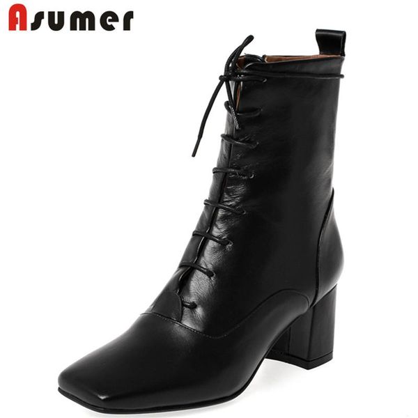 asumer 2020 new genuine leather boots square toe lace up square high heels autumn winter boots fashion ankle, Black
asumer 2020 new genuine leather boots square toe lace up square high heels autumn winter boots fashion ankle, Black