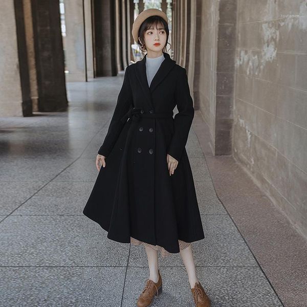 autumn winter vintage women coat woolen cloth loose long overcoat france style thicken female black coat 2020
autumn winter vintage women coat woolen cloth loose long overcoat france style thicken female black coat 2020