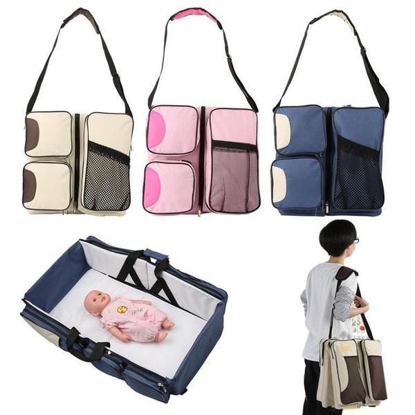 New 3 In 1 Waterproof Baby Travel Crib Changing Diapers Foldable Mummy Shoulder Bag Baby Nappy Bag Bassinet Crib Diapers Tote