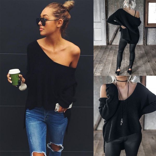 autumn winter v neck long sleeve pullover off shoulder split knitted sweater women black pullovers casual female 201030, White;black
autumn winter v neck long sleeve pullover off shoulder split knitted sweater women black pullovers casual female 201030, White;black